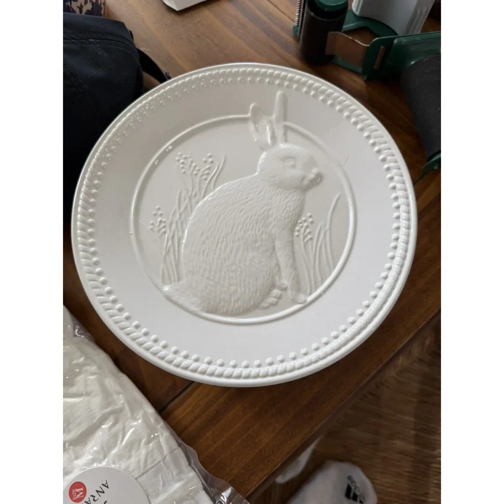 Set of 6 Pottery Barn Embossed Rabbit Bunny Salad Plates 8.25